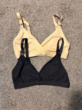 Nude & Black Wireless Soft-Cup Nursing Bralette Set